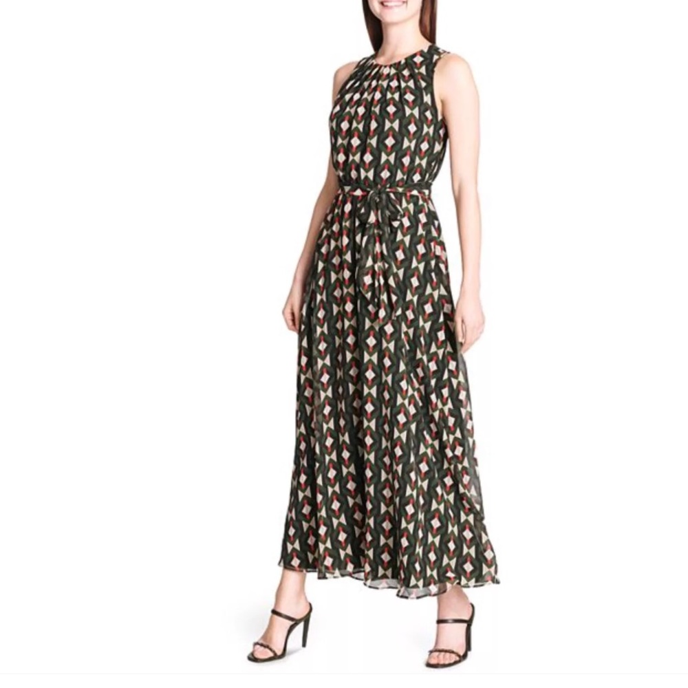 calvin klein geometric print belted maxi dress. 4